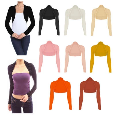 Womens Long Sleeve Cropped Bolero Shrug Top Ladies Cardigan Plus Size UK 8-26 - Image 1 of 2