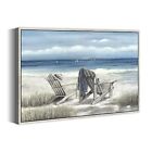 Beach Canvas Framed Wall Art: Living Room Blue Abstract 36"x24" beach chair