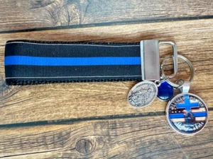 Key Fob Chain Holder Strap Mini Thin Blue Line St. Michael LEO Matthew 5:9 3" - Picture 1 of 1