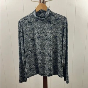 St. John NWT Nuda Turtleneck Top Navy Forest Green Leaves - Picture 1 of 4