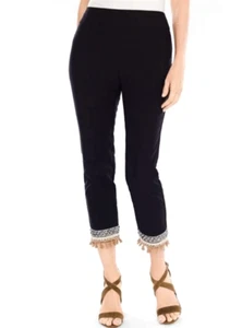 CHICO'S 16/3P Brigitte Black Rayon So Slimming Cropped EW Pants w/Fringe & Studs - Picture 1 of 9
