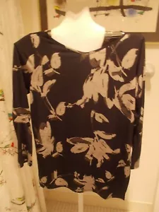 Clara Sun Woo Tunic Top, Sz Medium,Black/Brown/Gray Graphic Floral Print, EUC! - Picture 1 of 12