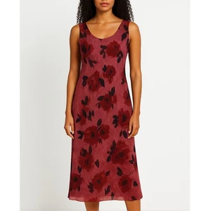 ASOS Design Sleeveless Rose Print Midi Dress Pink/Red US 12 (UK 16, EU 44) NWOT - Picture 1 of 13