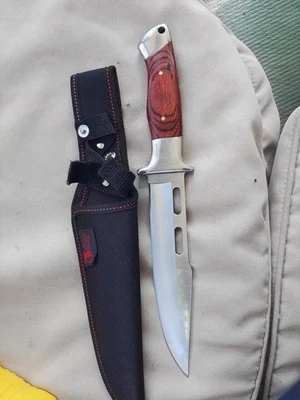 Cuchillo de caza de lucha de acero A02 grande muy bonito con funda Foto 1 de 4