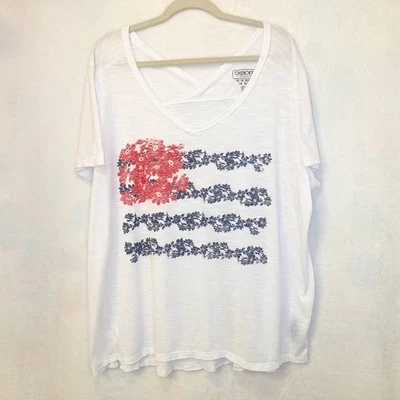 Camiseta para mujer Cherokee con cuello en V con bandera floral talla 3X Foto 1 de 4