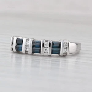 0.68ctw Zafiro Azul Anillo con Diamante 14k Oro Blanco Talla 8 Apilable Novia - Imagen 1 de 11