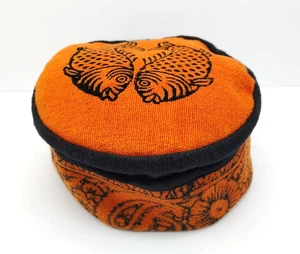 Vintage Ganesh Himal Woven Block Print Hat 100% Cotton Black/Orange Fish Paisley - Picture 1 of 6