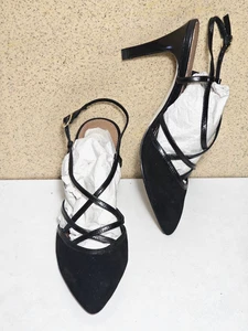 Neu Papell Damenschuhe Größe 5,5, 6 SCHWARZ Fersenriemen-LEDER-Pumps Sandale Absatz - Bild 1 von 7