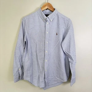Ralph Lauren Boy's Blue Check Plaid Long Sleeve Button Down Shirt-Size L (14-16) - Picture 1 of 4