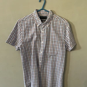 Redherring Short Sleeve Shirt Peach White And Blue Check - Picture 1 of 6