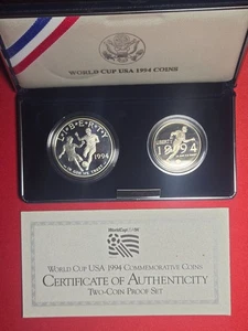 1994 World Cup Commemorative Uncirculated Two-Coin Set With COA - W/Box - Picture 1 of 1