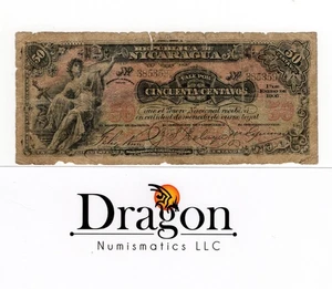 Nicaragua Antik 50 Cent 1906 Banknote Geldschein sehr zirkuliert - Bild 1 von 2