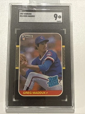 1987 Donruss Leaf - Greg Maddux #36 Rookie Card (RC) SGC Graded 9 Mint Cubs HOF - Image 1 of 2