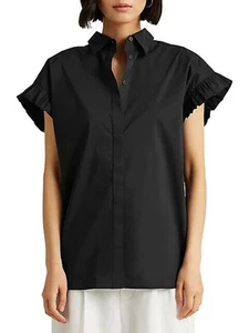 Lauren Ralph Lauren Women's Hartkyn Ruffle-Sleeve Silky Shirt Black-Size SP - Picture 1 of 7