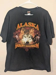 Harley Davidson Alaska Mens T Shirt Black Denali Wolf Wasilla XL Vintage - Picture 1 of 10
