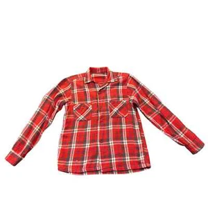1960s Plaid Checked Loop Collar Button Up Shirt Long Sleeve / Men’s S/M * - Picture 1 of 4