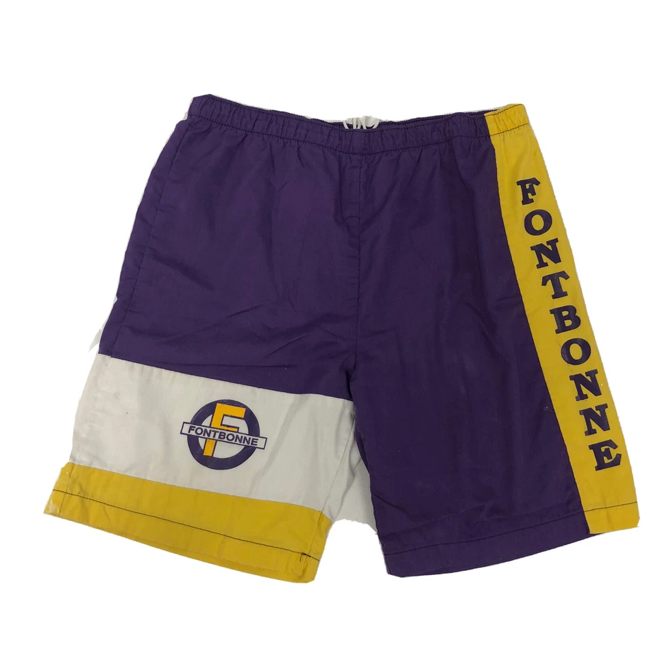 Pantalones Cortos De Colección Años 80 Midwest Fontbonne University Púrpura Amarillo Gimnasio FÚTBOL 50/50 M Foto 1 de 4