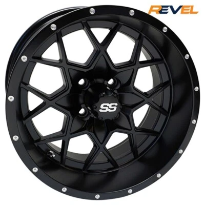 Set of 4, RHOX 15" RX387-B Gloss Black Golf Cart Wheels, 15x7, ET -25 - Image 1 of 3