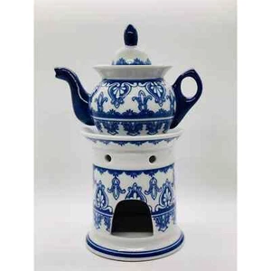 Bombay blau/weiß Porzellan Einzelportion Teekanne mit Stövchen - Bild 1 von 11