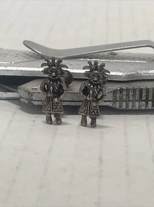 Vintage RBZ Mexico 925 Sterling Silver Mayan Aztec Screw Back Earrings - Picture 1 of 7