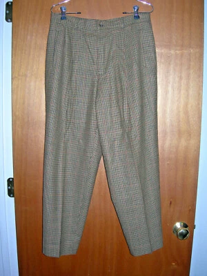 Pantalones de lana de frijol LL de colección talla 12 pequeños cintura alta plisados frente marrón espiga Foto 1 de 3