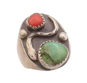 925 Sterling Silver Vintage Ring ZUNI NAVAJO Antique Turquoise Sz 10.5 RG29141 - Picture 1 of 8