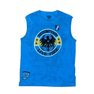 RAW STATE Shirt Mens XXL Blue Sleeveless Muscle Tank Cross Felt Affliction-Style - Picture 1 of 8