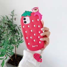 3D Strawberry Bear Phone Case Cover For iPhone 12 11 Pro Max XR XS 6 7 8 SE