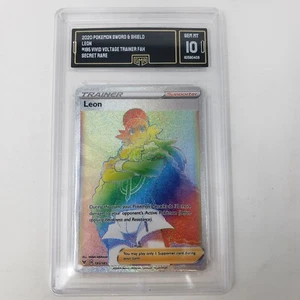 Pokemon 2020 SWSH Vivid Voltage Secret #195 Full Art Leon GMA 10 GEM MINT - Foto 1 di 6