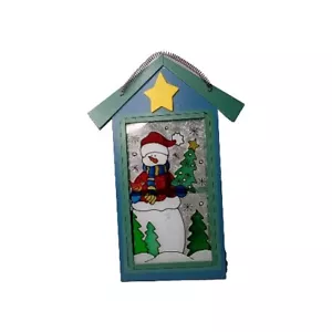 FENSTERBILD Christmas sun catcher Snowman glass window wooden frame 26 × 38cm - Picture 1 of 6