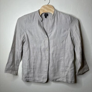 Eileen Fisher Blazer L Beige 100% Linen Collarless 3-Button Jacket Minimalist - Picture 1 of 8
