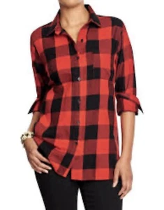 Old navy Women's Red Plaid Flannel Boyfriend Shirts size XS NWT - Picture 1 of 7