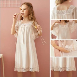 1x Princess Girls Lace Mesh Nightdress Summer Sleepwear Nightgowns Palace Style - Picture 1 of 11