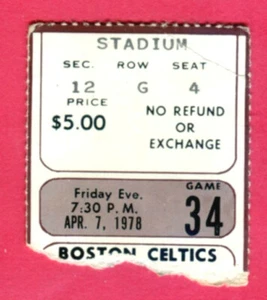 JOHN HAVLICEK'S 3RD TO LAST GM-24 PTS/11 ASS-4/7/78 CELTICS/PISTONS TICKET STUB - Picture 1 of 1