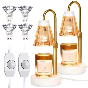 2 Candle Warmer Lamps, Height Adjustable Amber Wax Warmer with Dimmer and Bulbs - Picture 1 of 10