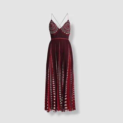 $2495 Vestido midi Altuzarra para mujer rojo oceánico estampado plisado talla 40 Foto 1 de 4