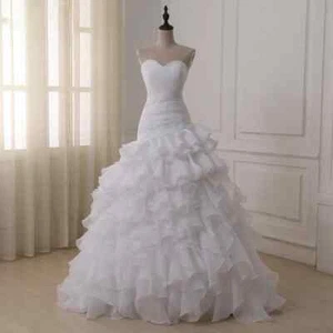 Eleagnt Mermaid Wedding Dresses Strapless Backless Pleated Ruffles Bridal Gowns - Picture 1 of 9
