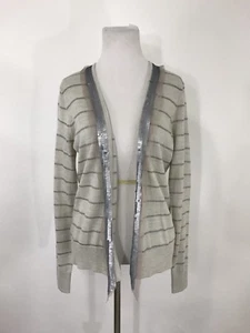 Grey Stripe Ann Taylor Loft No Buttons Cardigan Sweater w/ Sequins M - Picture 1 of 9