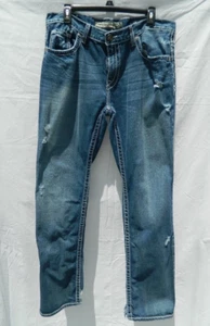 BKE Jeans Long Carter Straight Mens 36" Waist 33" Inseam Distressed Blue Denim - Picture 1 of 17