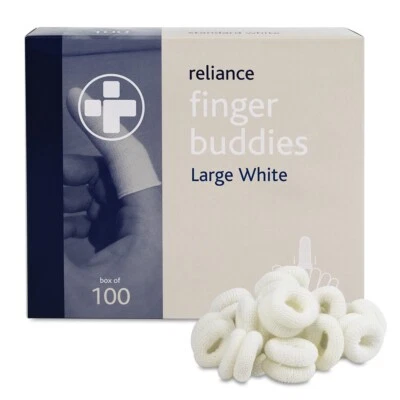 WHITE FINGER BUDDIES- LARGE - BOBS - COTS - TUBULAR BANDAGE - BOX OF 100 - Image 1 of 2