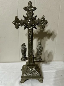 Antique Art Nouveau Cheap Alter Standing Group Calvary Cross Jesus Maria Joseph - Picture 1 of 16