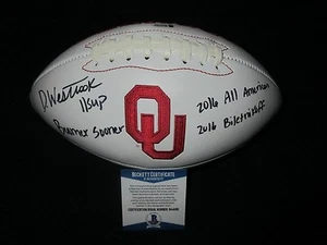 DEDE WESTBROOK FIRMATO STATISTICHE FOOTBALL OU OKLAHOMA SOONERS PROOF BECKETT BAS COA - Foto 1 di 6