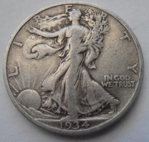 1934 S Walking Liberty Half Dollar, FINE/VERY FINE,  90% Silver Coin (34SEW2) - Foto 1 di 4