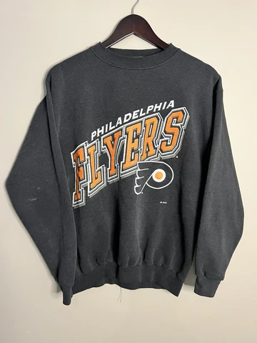 Vintage 90s Philadelphia Flyers Sweatshirt Logo Athletic Spellout Black Mens Med Cover