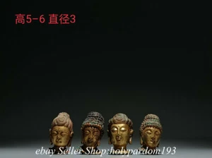 2,4 Zoll alte chinesische Bronze 24K Gold vergoldet Shakyamuni Guan Yin Kopf Büste Statue Set A - Bild 1 von 9