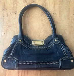 Maxx (New York) schwarze Leder Schultasche Handtasche-Kontraststich - goldfarbene Metallverkleidung - Bild 1 von 10
