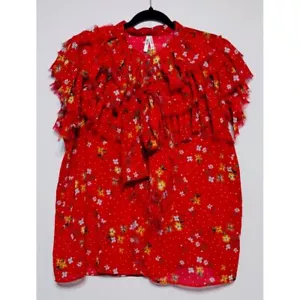 Boho romantische Bauernbluse Gr. 1X rot Blumen Fliege skurril Vintage Style - Bild 1 von 5