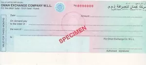 CAMPIONE ASSEGNO KUWAIT ASSEGNO OMAN EXCHANGE CO. UNC. 2 FORI SPILLI - Foto 1 di 2