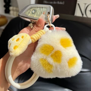 Cute Real Rabbit Fur Cheese Bread Keychain Bag Charm Bag Car Phone Pendant Gift - Picture 1 of 6