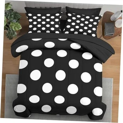 Comforter Set Size Retro White Black 7 Pcs Bedding for Kids and Full Polka Dot - Image 1 of 4